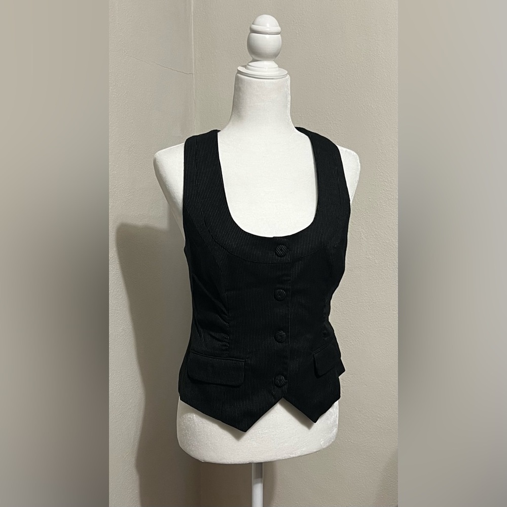 Maurices Black & White Pinstripe Button-Down Vest